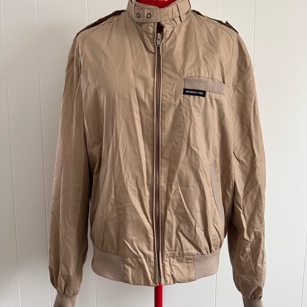 Members Only Vintage Tan Jacket with Stand-Up Collar